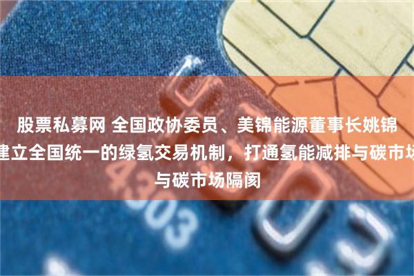 股票私募网 全国政协委员、美锦能源董事长姚锦龙：建立全国统一的绿氢交易机制，打通氢能减排与碳市场隔阂